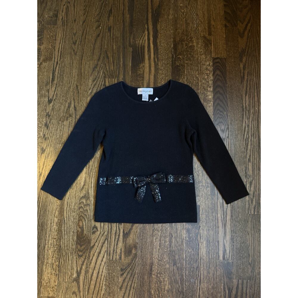 Bloomingdale’s Vintage Cashmere Black Sequin Bow Sweater M New